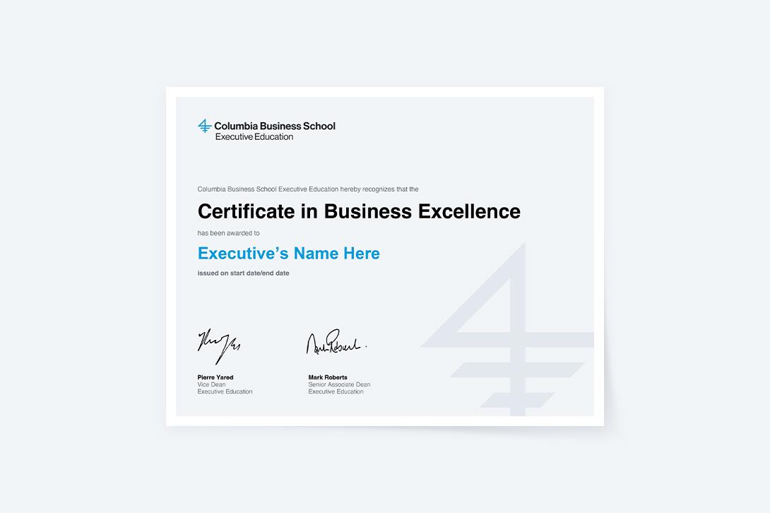 Certificate in Business Excellence from Columbia Business School Executive Education